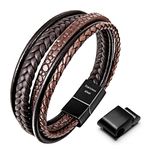 Speroto Mens Bracelet, Adjustable Mens Leather Bracelet with Stainless Steel Magnetic Clasp, Multi-Layer Braided Genuine Leather Bracelet for Men and Women (8.7", Brown)