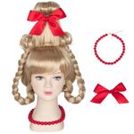 HOMELEX Cindy Lou Who Wig Kids Womens Cindy Lou Who Costume Accessories Halloween Christmas Cosplay Outfits with Necklace Bow