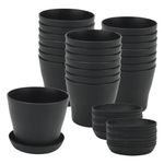 ZEONHAK 24 Pack 10cm Black Round Small Plant Pot with Saucer, 4 Inch Mini Plastic Garden Flower Planter Pots for Plants, Succulents, Seed Nursery