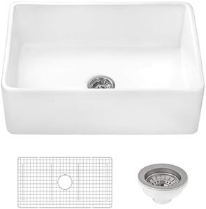 Ruvati White Fireclay Reversible Farmhouse Apron-Front Kitchen Sink Single Bowl