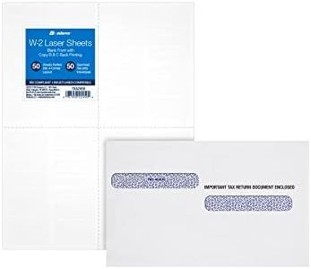 Adams W-2 Blank Forms 2022, 4-Up Employee Copies with B & C Instructions on Back, 4-Corner Laser/Inkjet Tax Forms & Envelopes, 50 Pack (TXA2450)