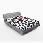 Ambesonne Savannah Fitted Sheet, Leopard Cheetah Animal Print Kiss Shape Lipstick Mark Dotted Trend Art, Soft Decorative Fabric Bedding All-Round Elastic Pocket, Queen Size, Grey Pink