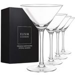 Elixir Glassware Martini Glasses Set of 4-9 oz - Hand Blown Crystal Martini Glasses with Stem - Elegant Cocktail Glasses, Martini Glass Set of 4, Crystal Glasses, Housewarming Gifts for Women Men