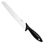 Fiskars Bread Knife with Serrated Blade, HRC53, Plastic/Stainless Steel, Blade Length: 23 cm, Black/Silver, Essential, 1023774