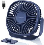 SmartDevil Small USB Desk Fan, 3 Speeds Portable Personal Desktop Table Fan with Pasteable Hook, Dual 360° Adjustment Mini Fan, Quiet Operation, for Home Office Car Outdoor Travel (Blue)