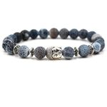 ANAZOZ Womens Men's Bracelets Elastic 19CM,Bracelet Men Agate 8MM Beads Bracelets Silver