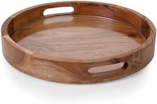 PICNIC TIME Barista Serving Tray with Glass Insert, Round Acacia Wood Cheese Board, Serving Platter with Handles, (Acacia Wood)