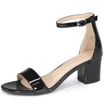 Bella Marie Jean Women's Strappy Open Toe Block Heel Sandals, Black Patent, 5.5 UK