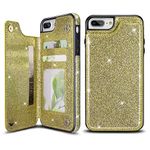 UEEBAI Case for iPhone 6S Plus, Premium Glitter PU Leather Case Back Wallet Cover [Two Magnetic Clasp] [Card Slots] Stand Function Durable Shockproof Soft TPU Case for iPhone 6 Plus - Gold