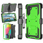 Njjex Rugged Case For Samsung Galaxy A14 5G, For Galaxy A14 5G Case, [Nbeck] Heavy Duty Built-in Screen Protector Locking Swivel Holster Belt Clip Kickstand Hard Shell Cover for Samsung A14 5G [Green]