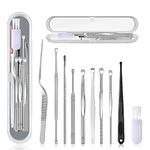 Ear Pick Ear wax Removal Kit, Ear Cleansing Set, Earwax Remover Tool, Ear Curette Ear Wax Remover Tools with a Cleaning Brush and Storage Box, Medical Grade, for Ear Adult and Kid, Silver, 10 Pcs