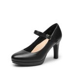 DREAM PAIRS Women's Close Toe Classic High Heels Round Toe Comfortable Low Platform Mary Jane Dress Pumps Shoes,Size 8,Black,SDPU2425W