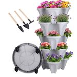 Vertical Planter 5 Tier Stackable Planters Garden Tower Planters Strawberry Herb Flower and Vegetable Planter Indoor Outdoor Gardening Pots with Removable Wheels and Tools