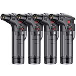 TOPKAY Plastic Torch Lighters, 4 Pack, Butane Refillable Jet Flame Torch Lighter, Windproof, Safe, Multi Utility Lighter For Candles, Fireplaces, Campfires, Grill (Wihtout Butane)