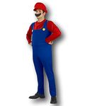 Rubber Johnnies Plumbers Mate Costume, Dungarees, Red Shirt, Cap with Logo, Adult, Fancy Dress Party, One Size, Kart