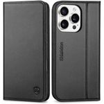 SHIELDON Case for iPhone 16 Pro 6.3" 2024, Genuine Leather Flip Wallet Case with [Kickstand] [RFID Blocking] [Magnetic] Shock-Absorbent Protection Case Compatible with iPhone 16 Pro 5G - Black