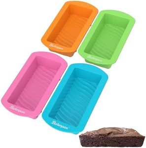 Bakerpan Silicone Mini Cake Holders, 4.5 Inch Mini Loaf Pan, Reusable Rectangle Shape Mold, Set of 4