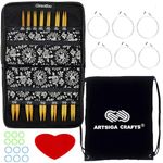 ChiaoGoo Knitting Needles Interchangeable Spin Bamboo Complete 4-Inch Needle Set Bundle with 1 Artsiga Crafts Project Bag 2400-C