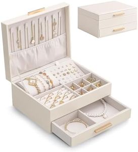 Lolalet 2-Layer Jewelry Box Organizer for Women Girls, Jewelry Storage Case Holder with Drawers for Necklaces Ring Earrings Bracelet Watch, Gifts for Galentines Valentines Girlfriend Wife -White
