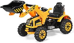 Costzon Ride on Excavator, 12V Battery Powered Construction Vehicles for Kids, Front Loader with Horn, 2 Speeds, Forward/Backward, Safety Belt,Treaded Wheels, Digger, Ride on Car (Yellow)