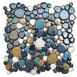 Parrotile Pebble Tile for Shower Floor Aqua Cobalt Blue Mosaic Backsplash Tiles (5 Sheets)