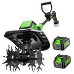 20V Cordless Tiller Cultivator for Gardening, Electric Mini Rototiller with 2×4.0Ah Batteries, 360RPM, 9-Inch Width, 6.6-Inch Depth, 48 Steel Tines for Soil Cultivation, Weeding & Yard Garden