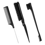 Dacitiery 3 Pcs Slick Brush Set Hair Teasing Brush Set Edge Hair Brush Bristle Hair Brush Edge Control Brush Grooming Combs Rat Tail Comb Double Sided Edge Brush for Women Babies Kids Hair (Black)