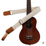 MUSIC FIRST Original Design Cream Graceful & Vintage Lace Soft Lace & Genuine Leather Ukulele Strap Ukulele Shoulder Strap With a Genuine Leather Strap Locker (Cream)