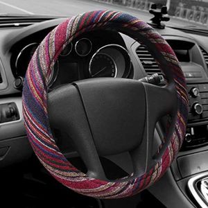 15 inch New Baja Blanket Car Steering Wheel Cover Universal Fit Most Cars Bell Automotive Red Ethnic Style Coarse Flax Cloth