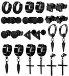 ONESING 12 Pairs Black Earrings for Men Black Stud Earrings Mens Earrings Black Hoop Earrings Stainless Steel Dangle Earrings Set Men Earrings for Women Jewelry Piercings for Men