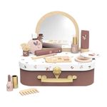 SPEEDY MONKEY Beauty Suitcase for Toddlers 36m+ | Wooden Pretend Play Makeup Kit with 12 Accessories | Kids Imaginative Play Vanity Toy Set | Fake Cosmetics Playset & Roleplay Gift for Girls