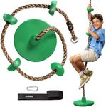 LAEGENDARY Climbing Rope Tree Swing with Platforms and Disc Swings Seat - Playground Swingset Accessories Outdoor for Kids - Tire Saucer Swing Outside Playset Toys - Carabiner and 4 Ft Tree Strap