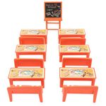 VILLCASE Mini Classroon Furniture Set, Dollhouse Desk Chair Chalkboard Miniature School Playset, Miniature School Desk and Chair Chalk Board Model Mini Doll School Supplies for Doll House