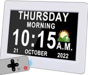 Véfaîî Upgraded Dementia Clock 2.0 with Auto DST, 20 Custom Alarms Reminders, Day Date Wall Calendar Clock, Large Clear Digits, 7" with Remote & HD Digital Picture Frame