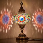 DEMMEX Turkish Moroccan Mosaic Table Bedside Night Lamp, Tiffany Style Handmade Glass Mosaics Unique Oriental Exotic Table Lamp, 16cm Big Size Globe, 36cm Height (Multicolour)