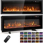 COSTWAY 40"/50" Electric Fireplace, Wall Mounted/Recessed/Freestanding Fire Heater with 12 Flame & 12 Ember Bed Colors, 5 Brightness, Remote Control, 8H Timer, Thermostat, 750W/1500W (102cm/40”)