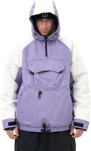 SNOWVERB Mens Snowboard Baggy Anorak Half-zipper Snow Jackets Camo Leopard Waterproof Mountain Ski Coats with Hood (US, Alpha, Large, Regular, Regular, Purple/Off-white)