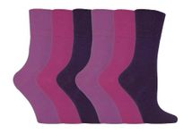 IOMI Footnurse - Ladies 6 Pair Multipack Non Elastic Diabetic Socks with Gentle Grip Wide Top 4-8 (4-8, Purple)