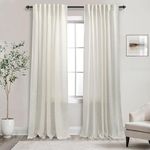 Linen Curtains 84 Inch Length 2 Panels Set,Back Tab/Rod Pocket Neutral Farmhouse Flax Semi Sheer Curtain Drapes 84 Inches Long for Living Room Bedroom,Cream Ivory,Cortinas De Lino Para Sala