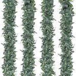 SOMYTING Artificial Mixed Eucalyptus Leaves Garland 6FT Faux Silver Dollar Eucalyptus with White Seeds Greenery Vines for Wedding Arch Backdrop Table Mantel Christmas Indoor Outdoor Decor (4pcs)