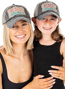 Funky Junque Mommy and Me Baseball Cap - Mother Daughter Matching Hats, Embroidered Patch Toddler Cap - 2 Pack: Beach Please Metallic - Black