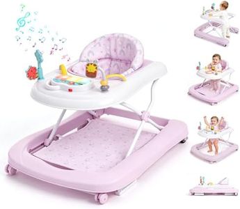 5-in-1 Foldable Baby Walker, U Shaped Push Walker with Ergonomic Seat, Adjustable Height & Rear Wheel Speed, Music Light Educational Toy, Portable Activity Center for Baby Boys Girls 5-18 Months(Pink)