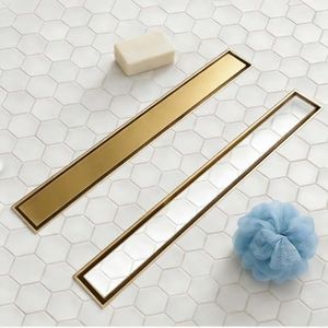 MUSCHBATH Linear Shower Drain, 48 inch Gold, 2-in-1 Tile Insert