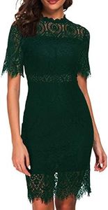 Zalalus Women's Elegant High Neck Short Sleeves Lace Cocktail Party Dress - Green - 6