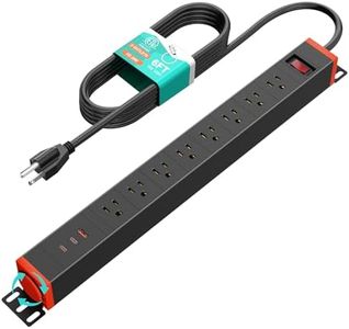 QBA 8 Outlets Metal Power Strip with 360°Rotating Bracket, PD20W USB-C Mountable Power Strip, 6FT Extension Cord, Heavy Duty Industrial Power Strip for Work Bench Garage Shop, Black