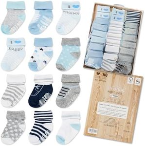 Baby Socks 12 Pairs - Non-Slip Infant Grip for Newborns & Toddlers 0-6 Months, Boys & Girls, Safe for Walking