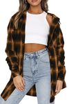 Jhsnjnr Women's Flannel Long Sleeve Button Down Blouse Oversized Boyfriend Plaid Long Shirts Brown