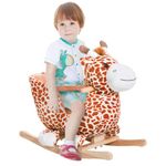 Qaba Wooden Plush Children Kids Rocking Horse Chair for Toddlers with Sound and Safety Belt, Giraffe for Boys and Girls