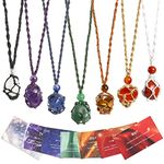 SANSWL 7 Chakra Healing Crystal Necklace Set - Boho Handmade Cord Cage and Hippie Energy Pendant Holder Real Crystal and Healing Stone Jewelry Spiritual Gift for Women Teen