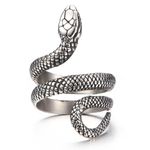 GTHIC Snake Rings for Men Women Gothic Vintage Coiled Snake Cobra Ring Punk Style Animal Serpent Ring Jewelry Gift Silver Size 10